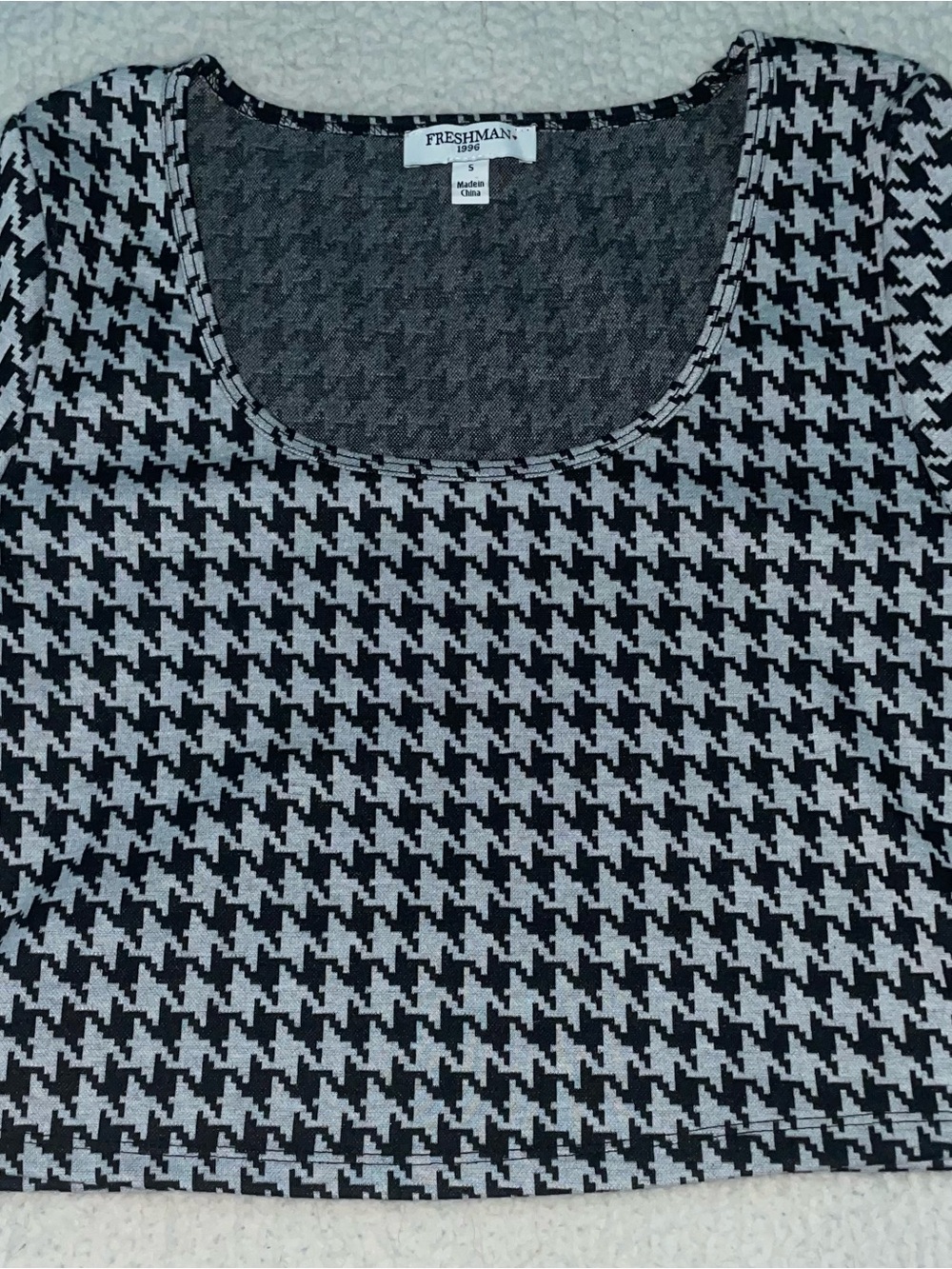 Freshman 1996 Black and White Houndstooth Cropped Short Sleeve Top Y2K Small